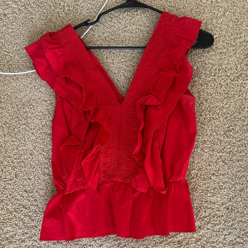 Elegant Red Ruffled Women's Top